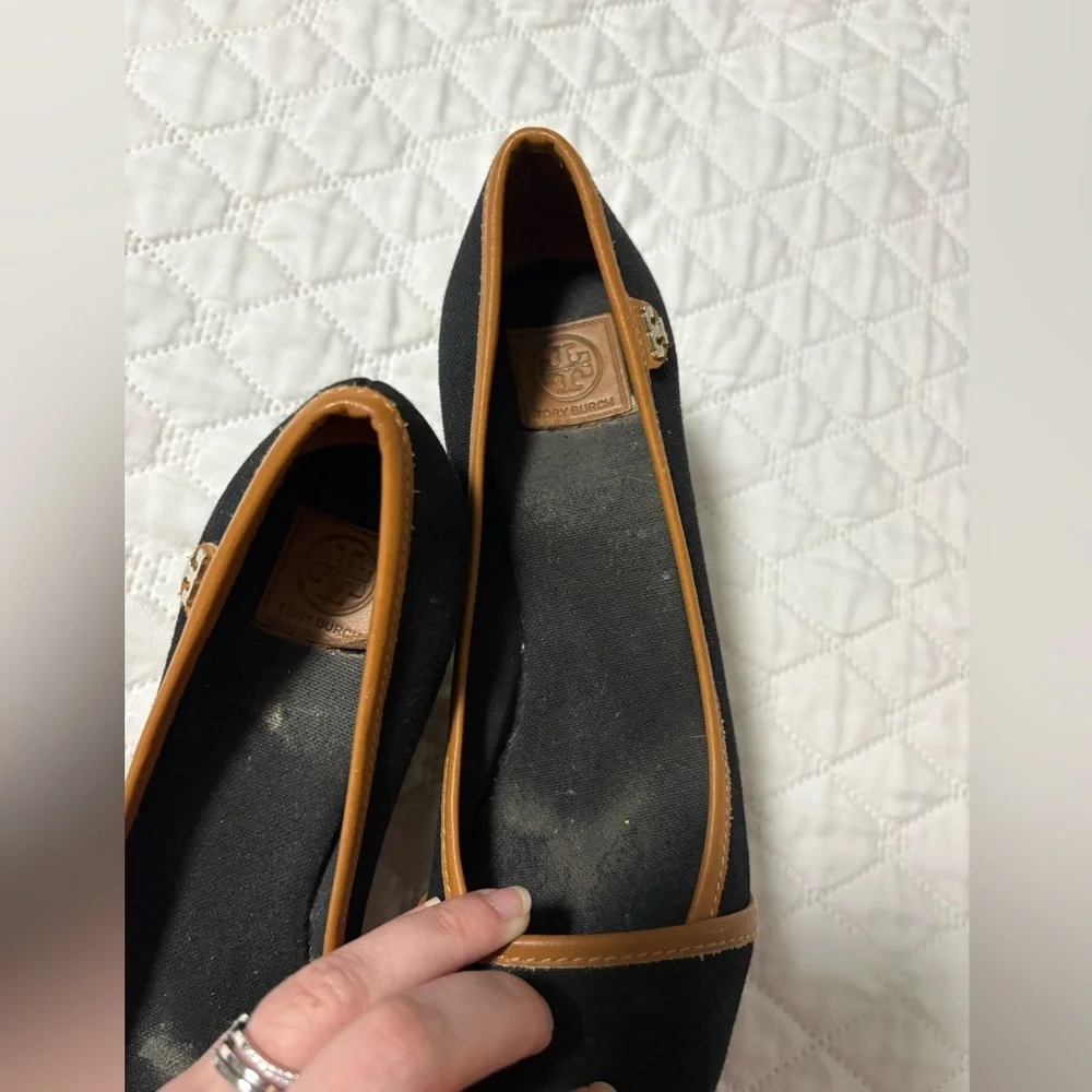 Tory Burch Majorca Canvas Black and Tan Wedges - Picture 5 of 9